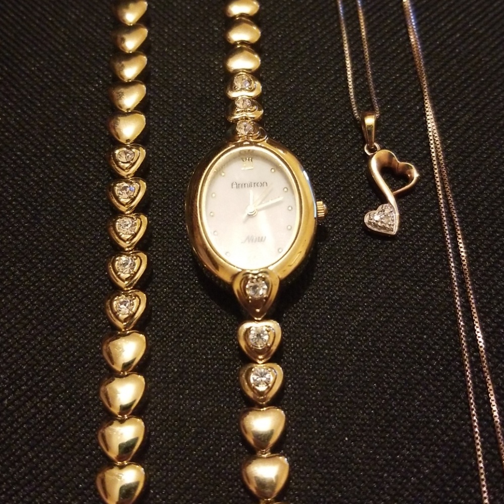 Rose Gold Necklace, Bracelet, & Watch